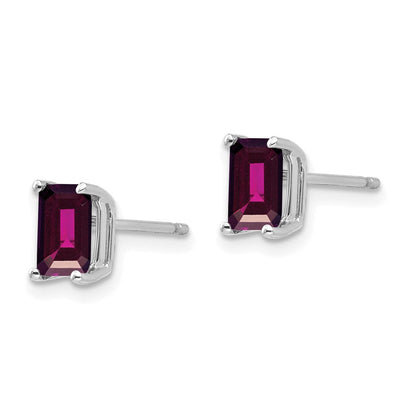 14K Weißgold Ohrstecker mit Rhodolith-Granat im Smaragdschliff 6 x 4 mm