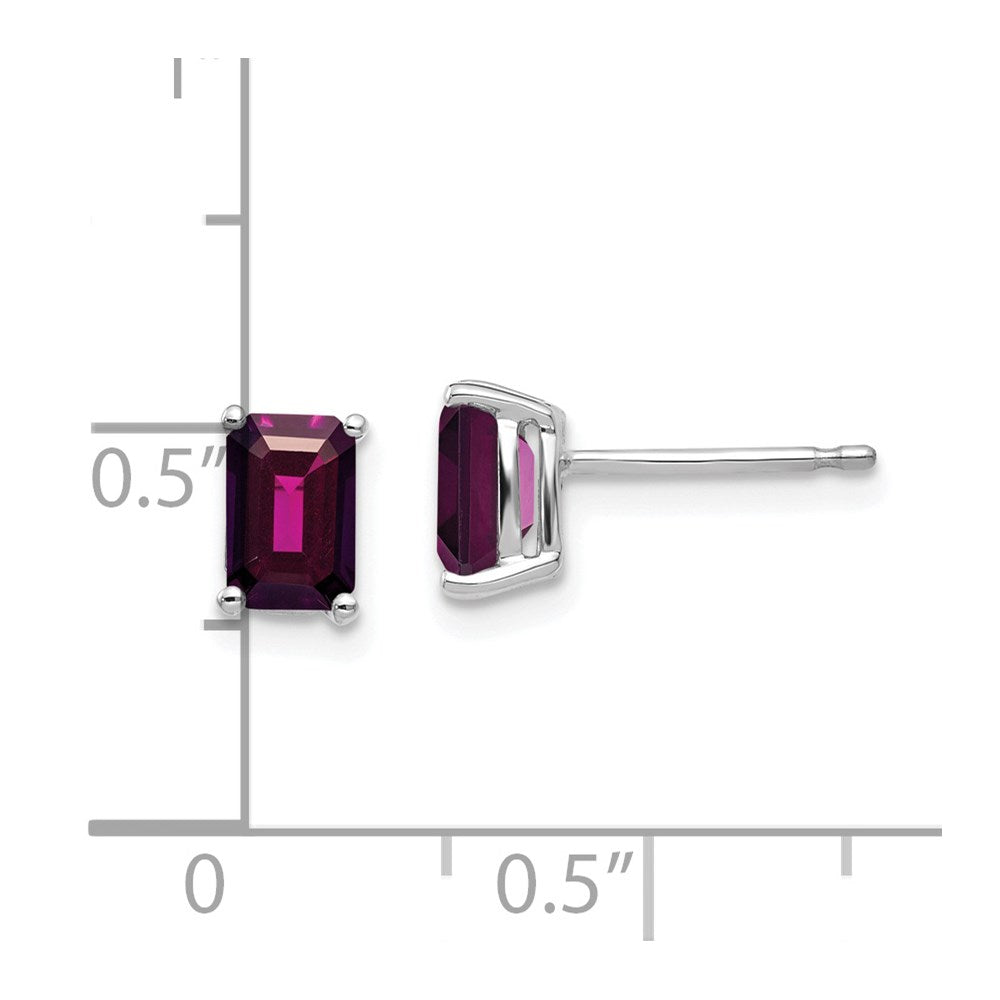 14K Weißgold Ohrstecker mit Rhodolith-Granat im Smaragdschliff 6 x 4 mm