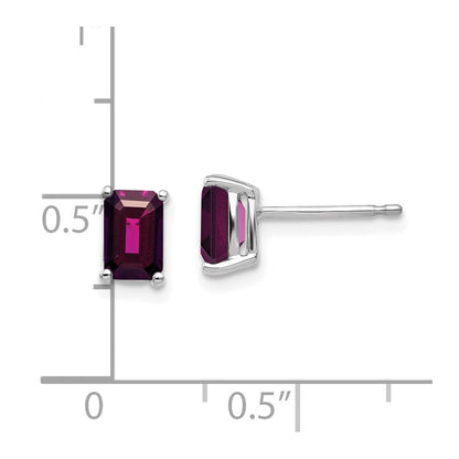 14K Weißgold Ohrstecker mit Rhodolith-Granat im Smaragdschliff 6 x 4 mm