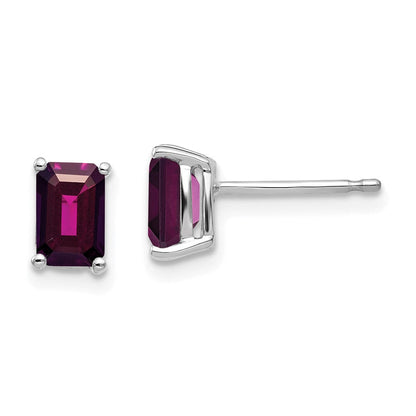 14K Weißgold Ohrstecker mit Rhodolith-Granat im Smaragdschliff 6 x 4 mm