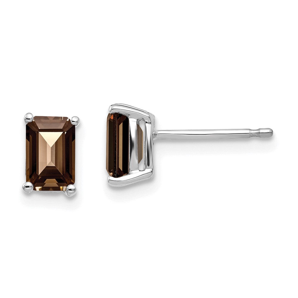 14K Weißgold Ohrringe mit 6x4 mm Smaragden aus rauchgelbem Quarz