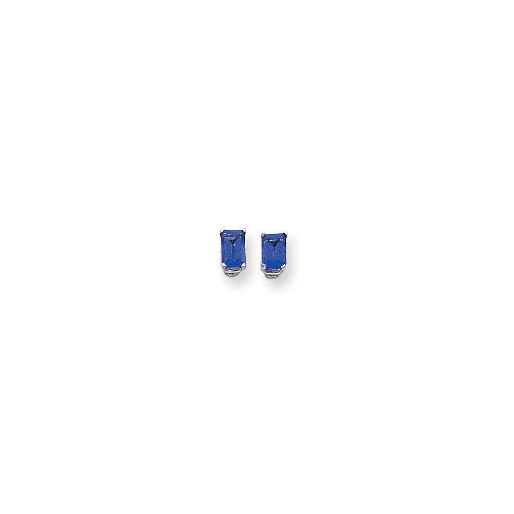14K Weißgold Tansanit-Ohrstecker im Smaragdschliff 6x4mm