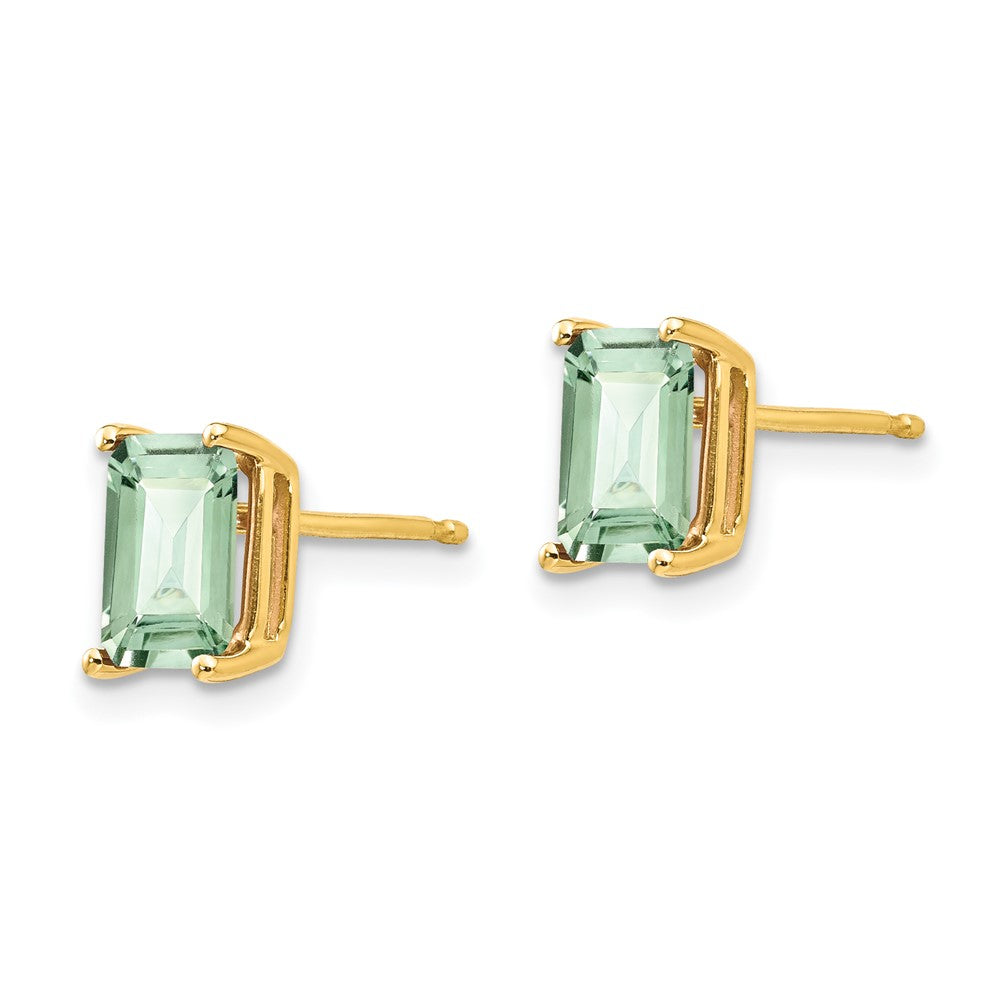 14K Gelbgold Ohrringe mit 7x5 mm Smaragd-Cut Grünem Quarz