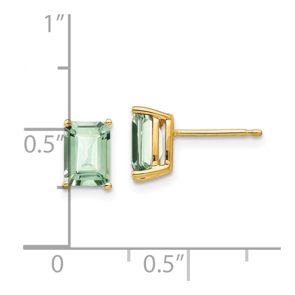 14K Gelbgold Ohrringe mit 7x5 mm Smaragd-Cut Grünem Quarz