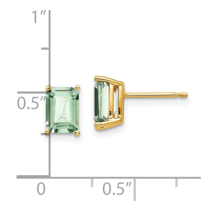 14K Gelbgold Ohrringe mit 7x5 mm Smaragd-Cut Grünem Quarz