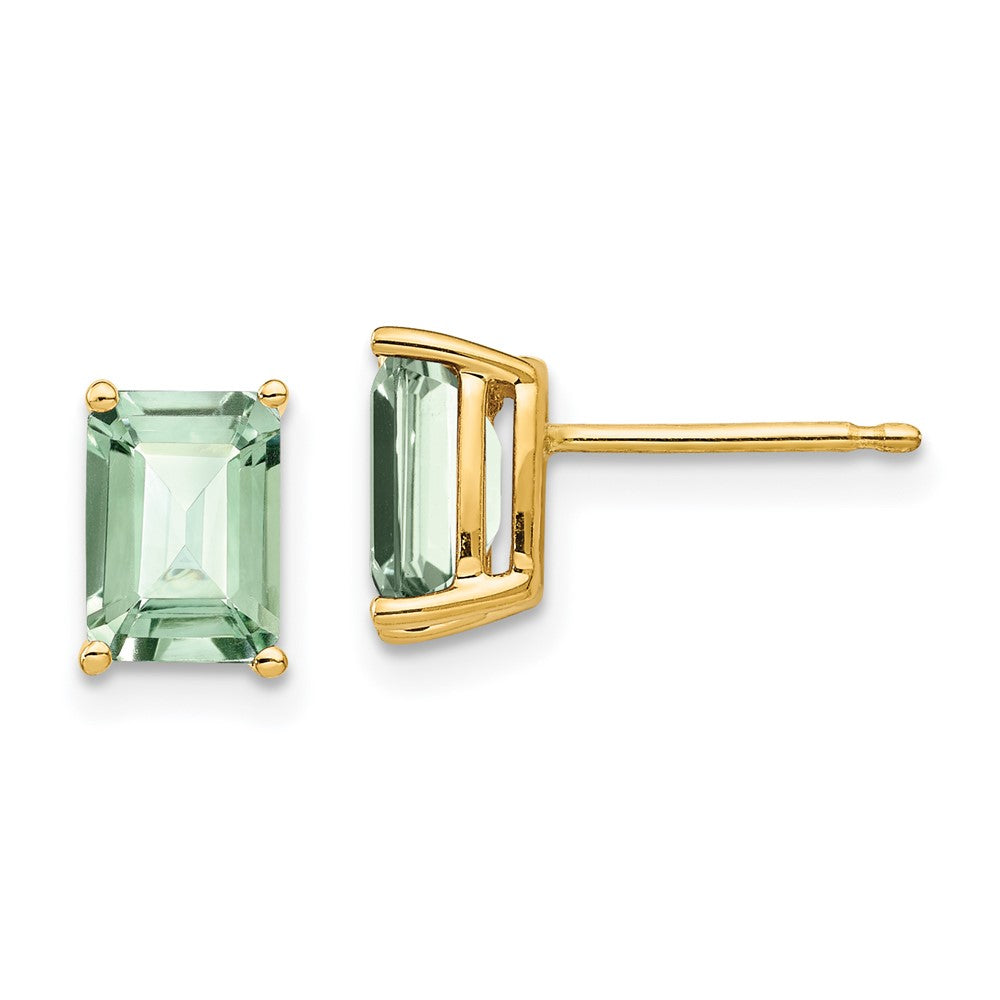 14K Gelbgold Ohrringe mit 7x5 mm Smaragd-Cut Grünem Quarz