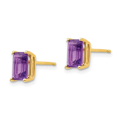 14K Gelbgold Ohrringe mit Amethyst im Smaragdschliff, 7x5 mm