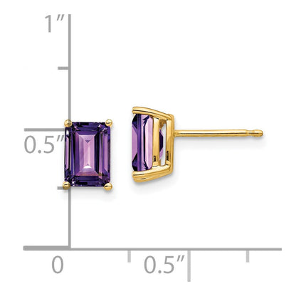 14K Gelbgold Ohrringe mit Amethyst im Smaragdschliff, 7x5 mm