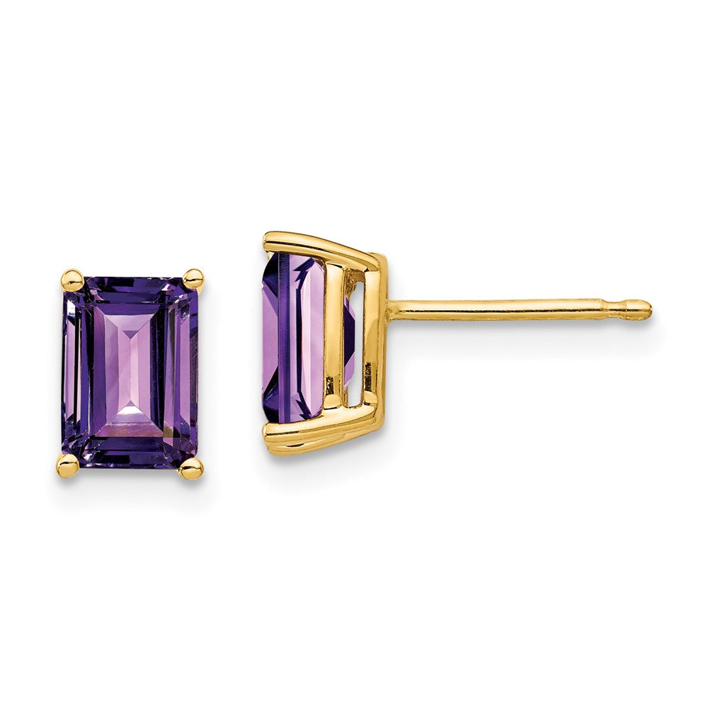 14K Gelbgold Ohrringe mit Amethyst im Smaragdschliff, 7x5 mm