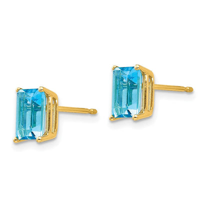 14K Gelbgold Ohrringe mit Blautopas im Emerald-Cut, 7 x 5 mm