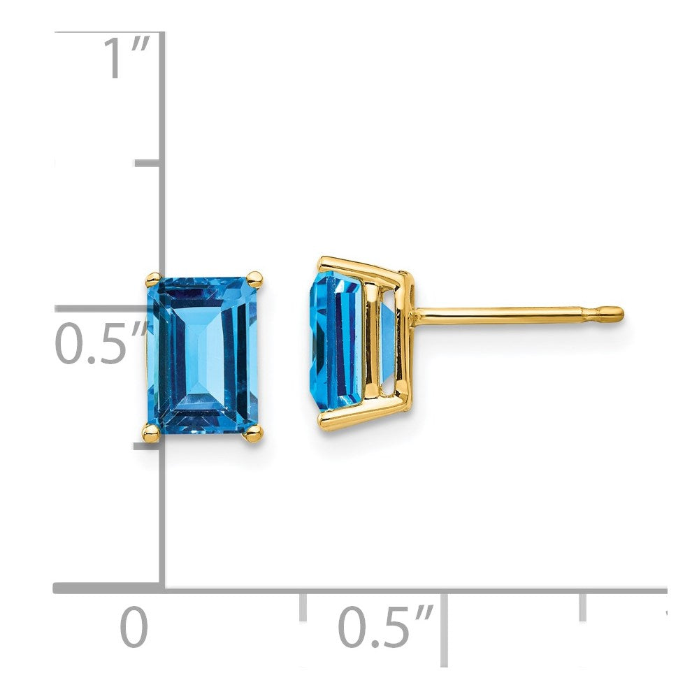 14K Gelbgold Ohrringe mit Blautopas im Emerald-Cut, 7 x 5 mm