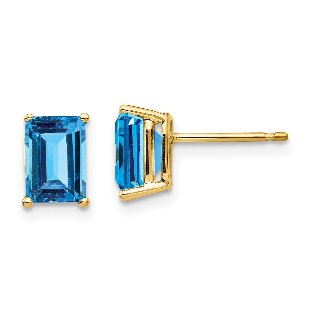 14K Gelbgold Ohrringe mit Blautopas im Emerald-Cut, 7 x 5 mm