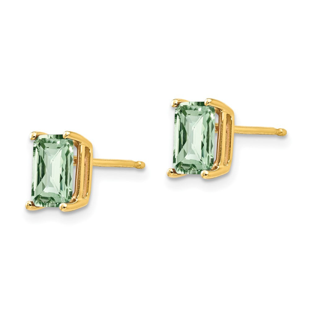 14K Gelbgold Ohrringe mit 7x5 mm achteckigem Schachbrettschliff-Grünquarz