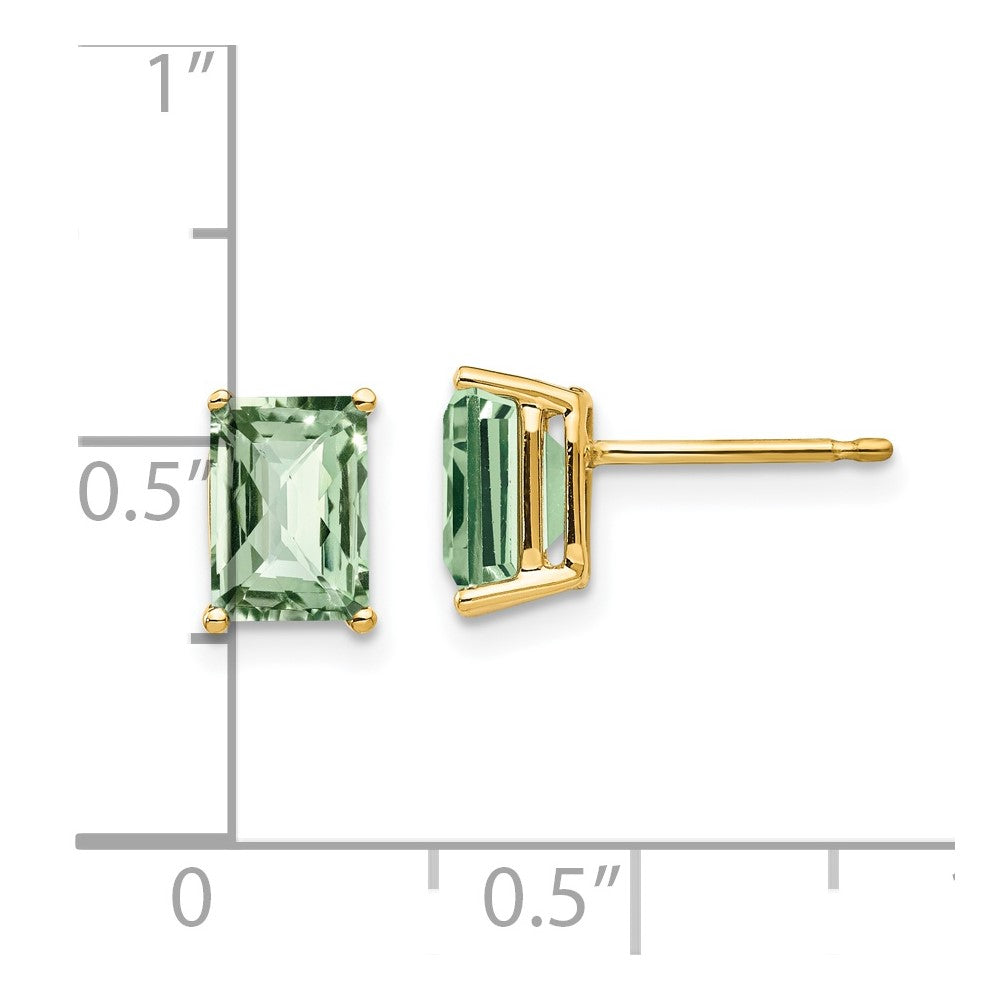 14K Gelbgold Ohrringe mit 7x5 mm achteckigem Schachbrettschliff-Grünquarz