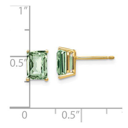 14K Gelbgold Ohrringe mit 7x5 mm achteckigem Schachbrettschliff-Grünquarz