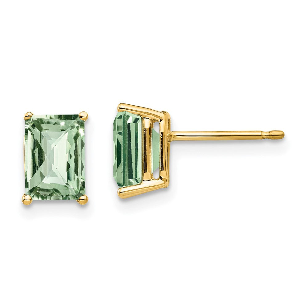 14K Gelbgold Ohrringe mit 7x5 mm achteckigem Schachbrettschliff-Grünquarz