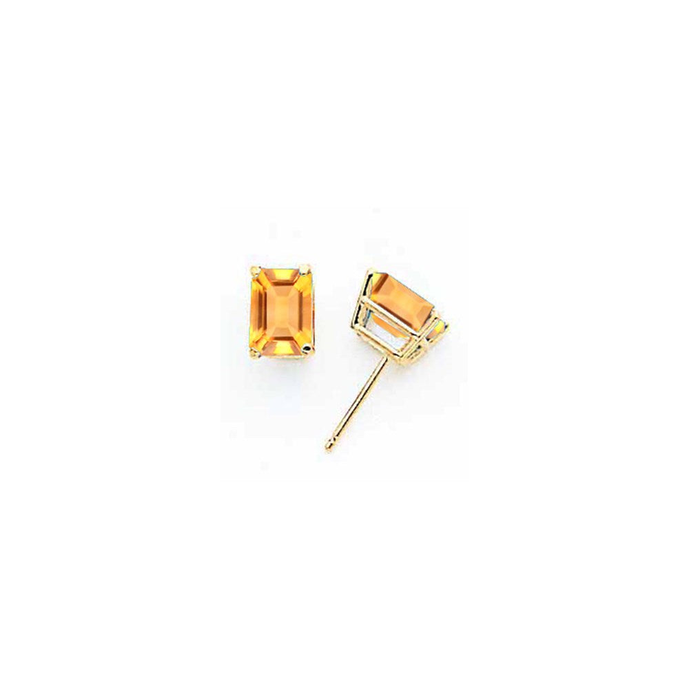 14K Gelbgold Ohrringe mit Citrin im Emerald-Cut, 7x5 mm