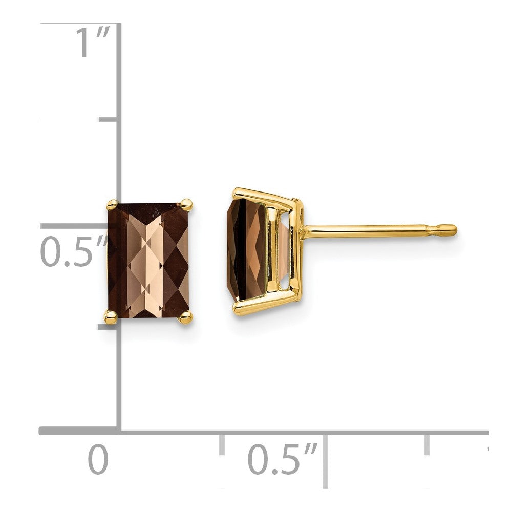 14K Gelbgold Ohrringe mit 7x5 mm achteckigem Checker-Schliff Rauchquarz
