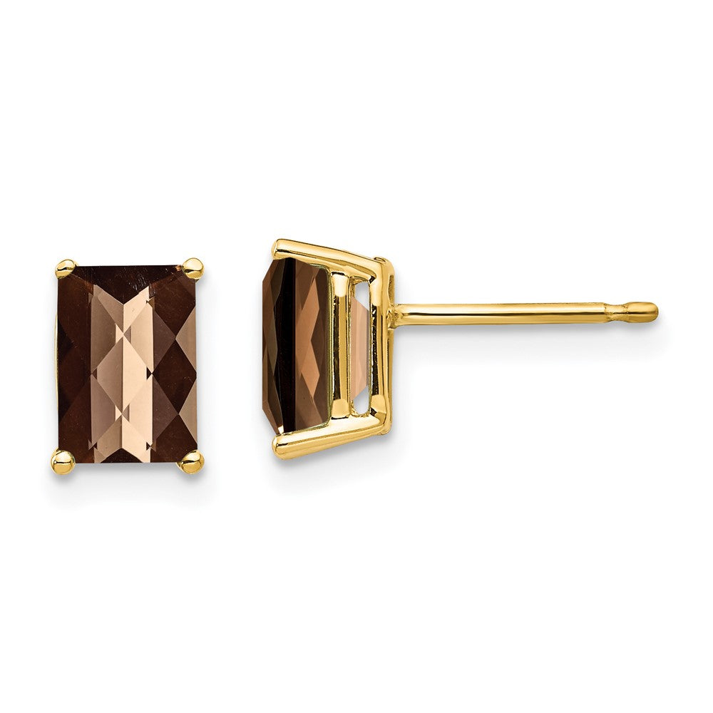 14K Gelbgold Ohrringe mit 7x5 mm achteckigem Checker-Schliff Rauchquarz