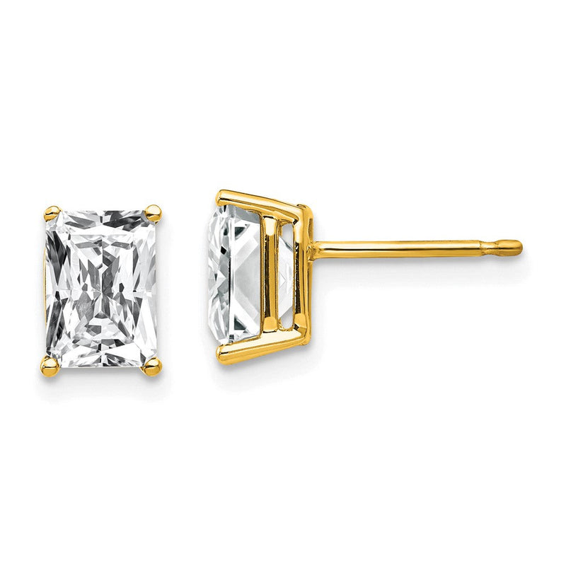 14K Gelbgold Ohrringe mit Radiant-Schliff Zirkonia, 7x5 mm
