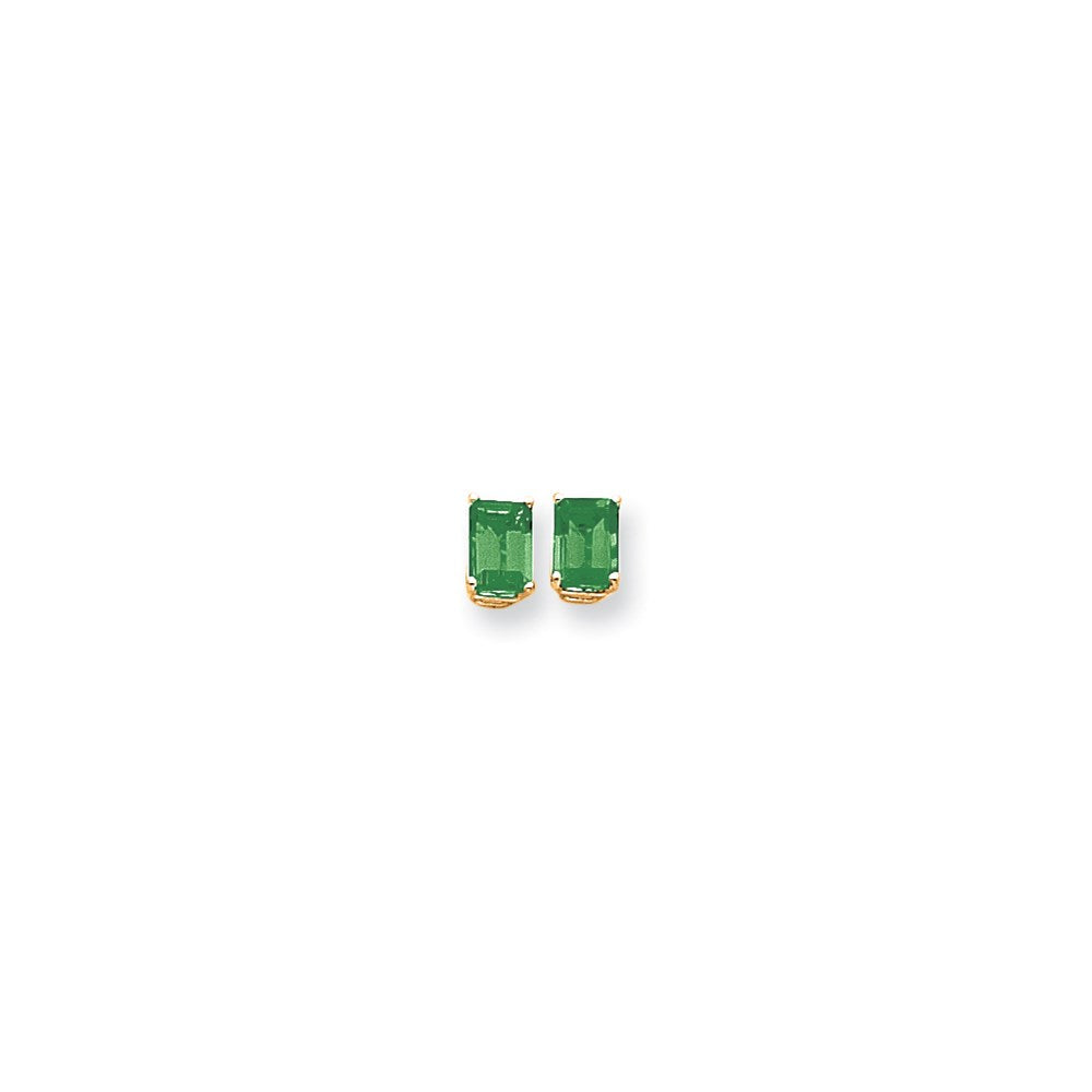 14K Gelbgold Ohrringe mit Smaragd im Emerald-Cut, 7 x 5 mm