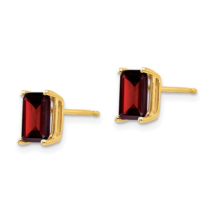 14K Gelbgold Ohrringe mit Granat im Achteckschliff, 7x5 mm