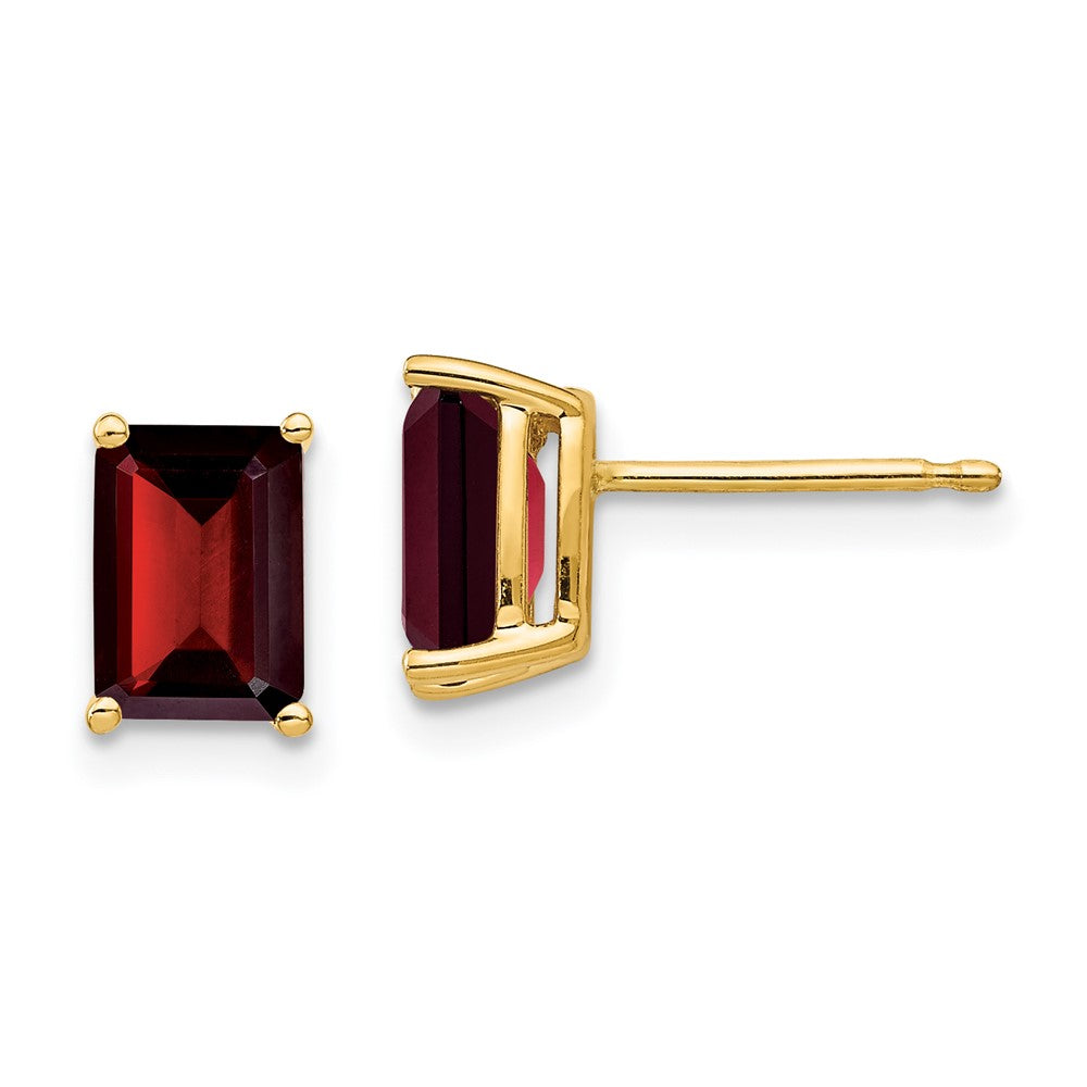 14K Gelbgold Ohrringe mit Granat im Achteckschliff, 7x5 mm