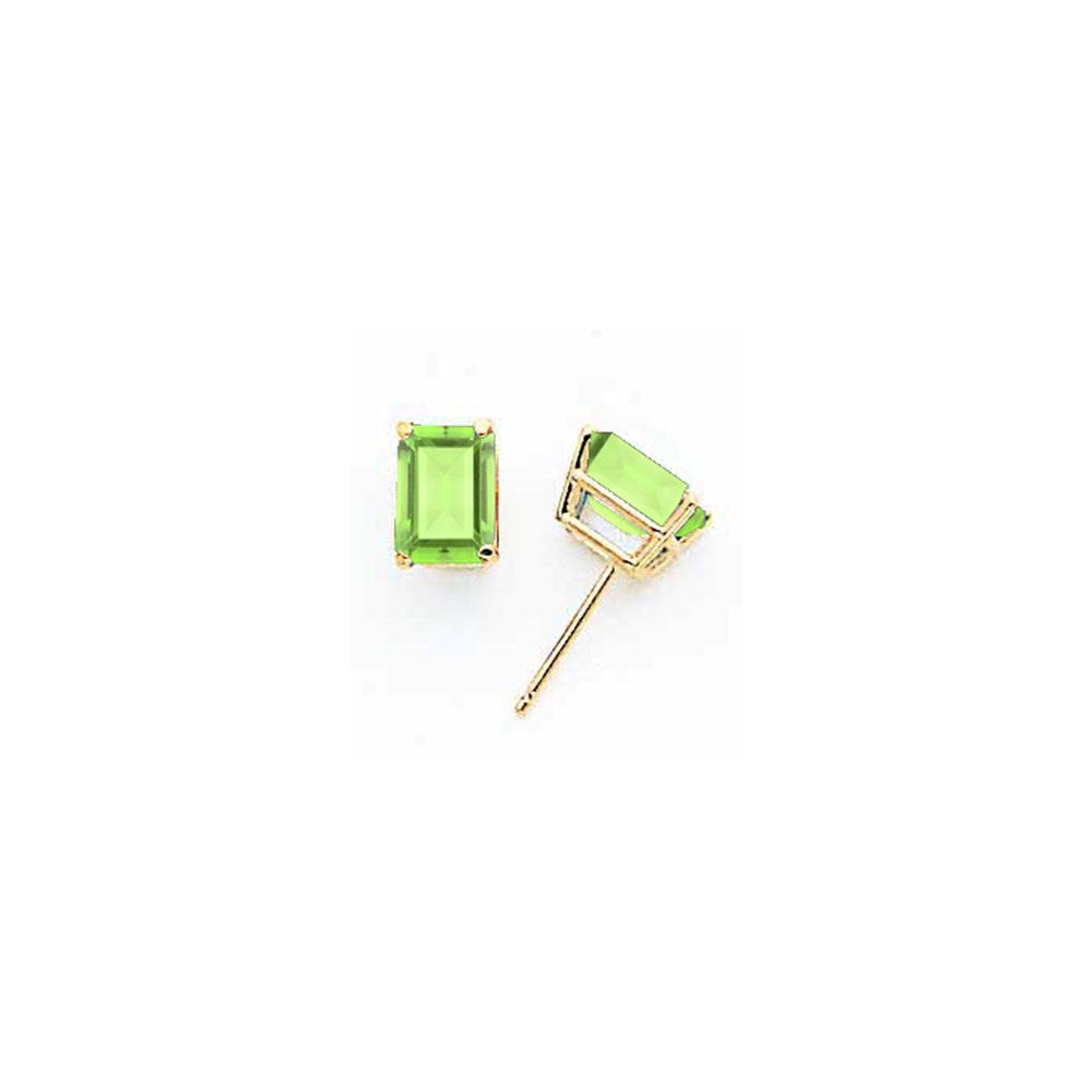 14K Gelbgold Ohrringe mit Peridot im Smaragdschliff, 7x5 mm