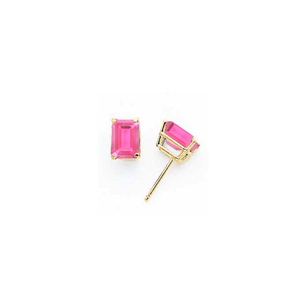 14K Gelbgold Ohrringe mit 7x5 mm Smaragdschliff-Rosa-Turmalin