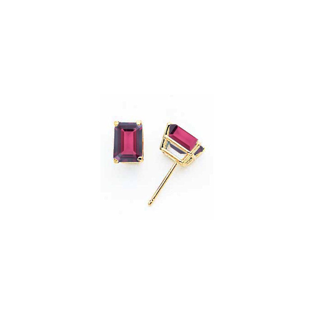 14K Gelbgold Ohrringe mit Rhodolith-Granat im Smaragdschliff, 7 x 5 mm