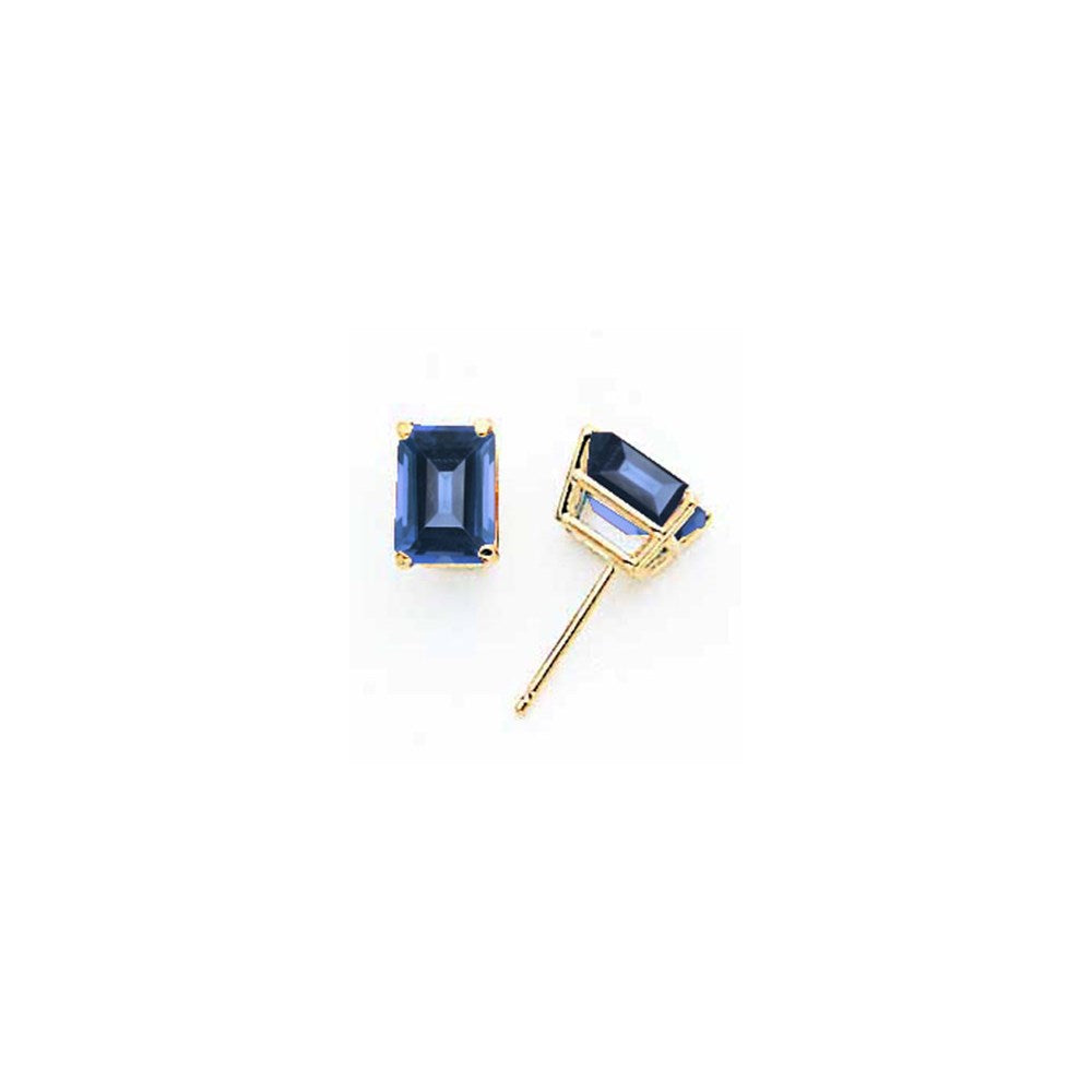 14K Gelbgold Ohrringe mit Saphir im Emeraldschliff, 7x5 mm