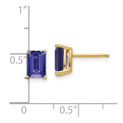 14K Gelbgold Ohrstecker mit 7 x 5 mm Tansanit im Smaragdschliff