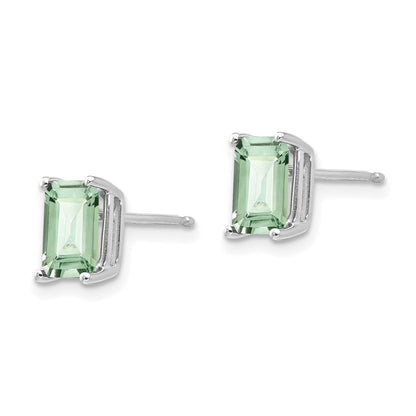 14K Weißgold Ohrringe mit Grünem Quarz im Achteckschliff, 7x5 mm