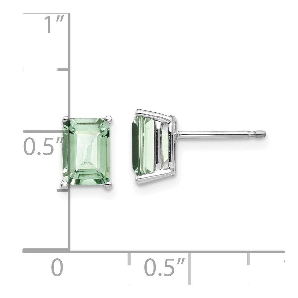 14K Weißgold Ohrringe mit Grünem Quarz im Achteckschliff, 7x5 mm