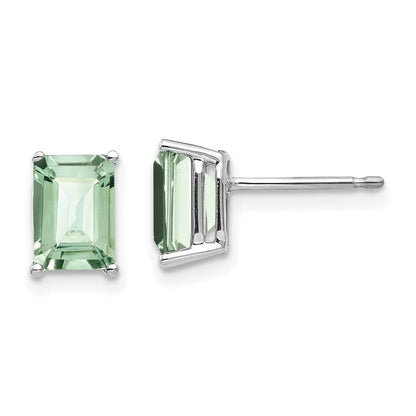 14K Weißgold Ohrringe mit Grünem Quarz im Achteckschliff, 7x5 mm