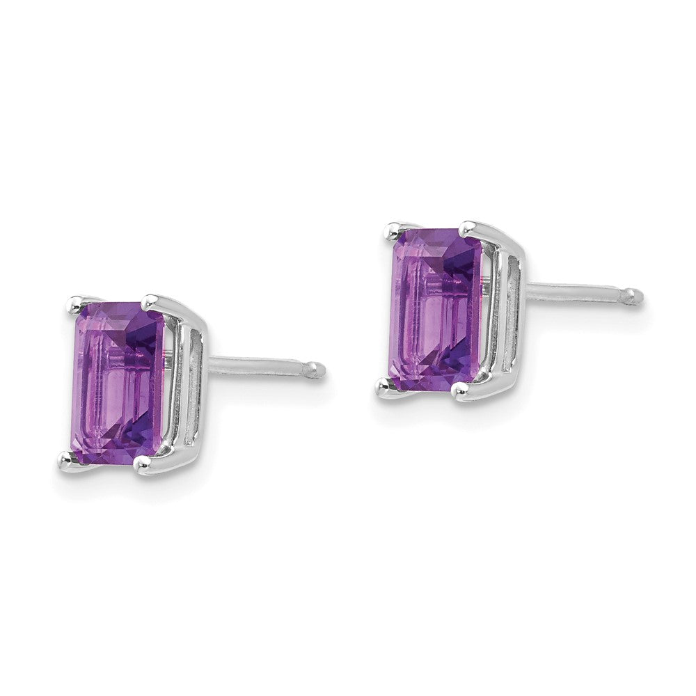 14K Weißgold Ohrringe mit Amethyst im Smaragdschliff, 7x5 mm