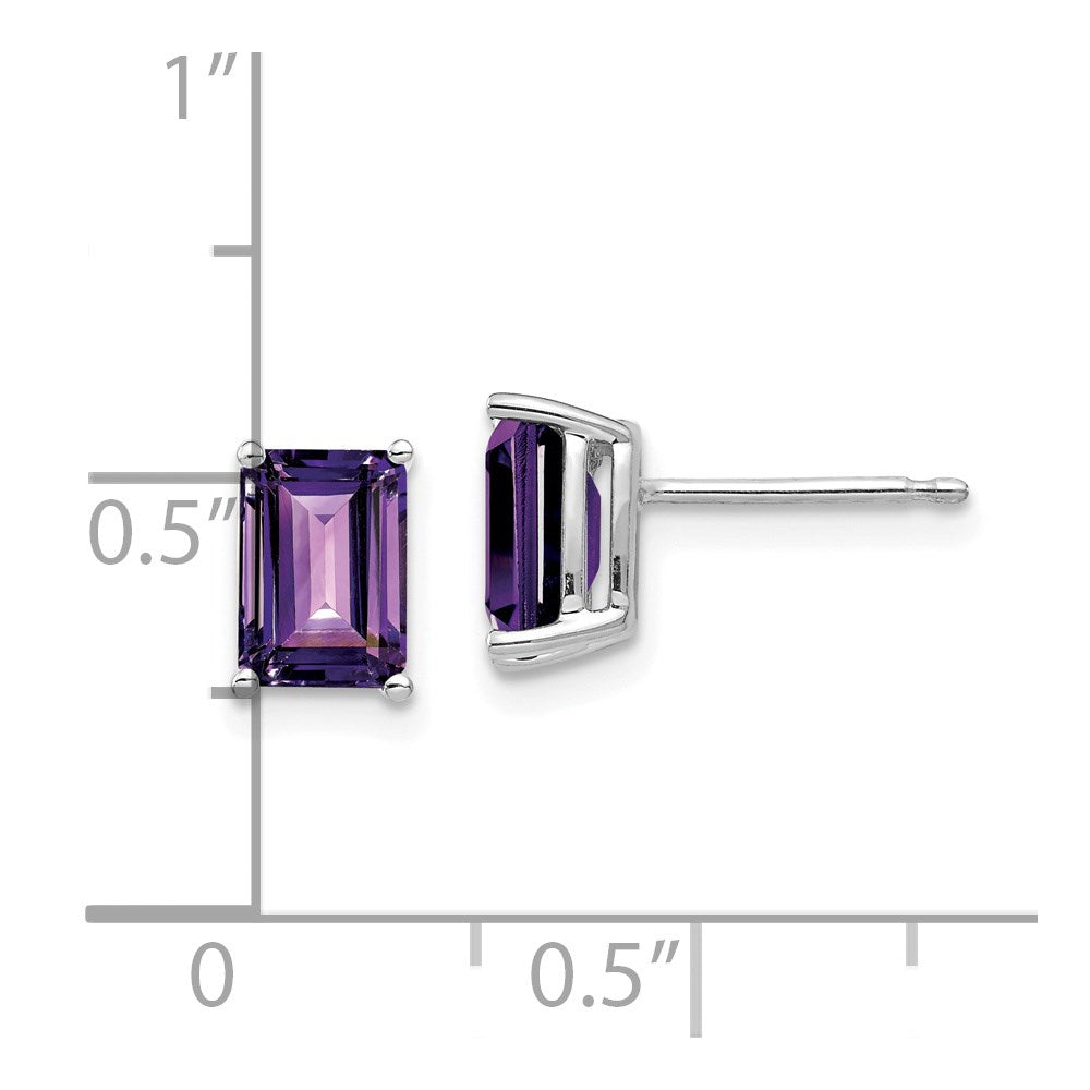 14K Weißgold Ohrringe mit Amethyst im Smaragdschliff, 7x5 mm