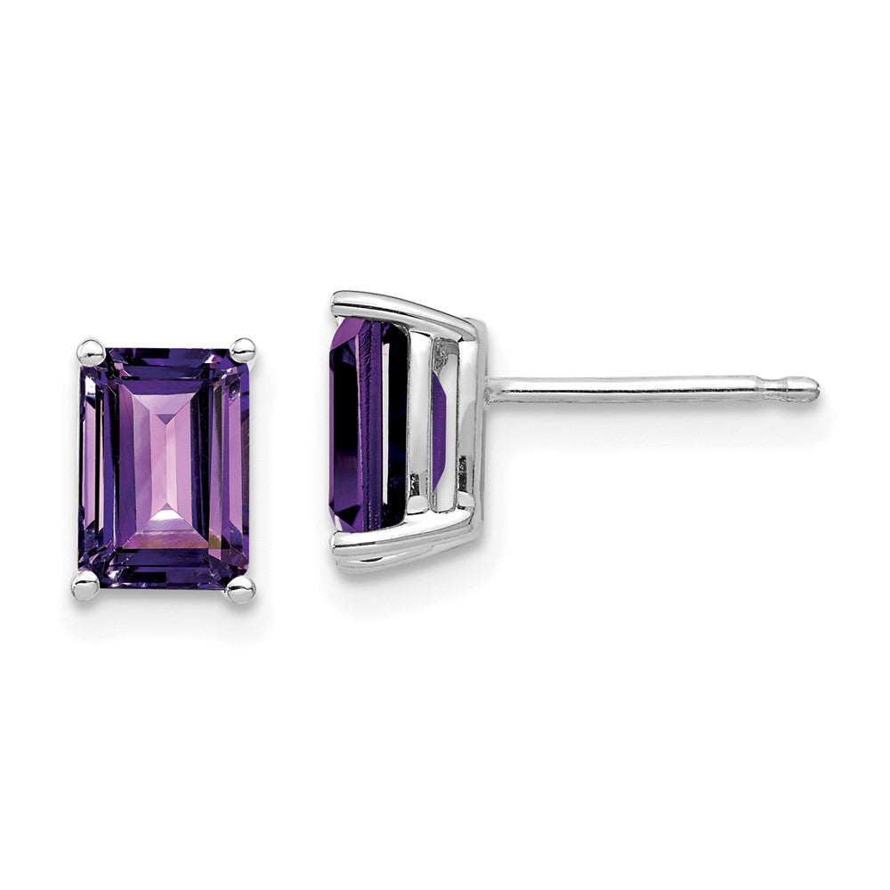 14K Weißgold Ohrringe mit Amethyst im Smaragdschliff, 7x5 mm