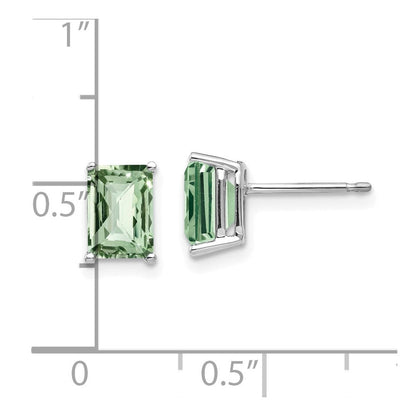 14K Weißgold Ohrringe mit 7x5 mm Achteck-Karo-Schliff Grünquarz