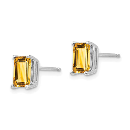 14K Weißgold Ohrringe mit Citrin im Smaragdschliff, 7 x 5 mm