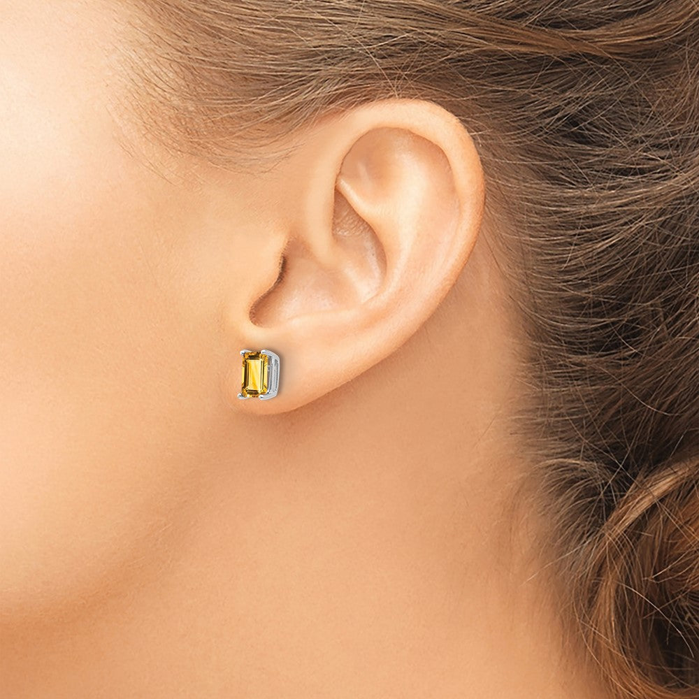 14K Weißgold Ohrringe mit Citrin im Smaragdschliff, 7 x 5 mm