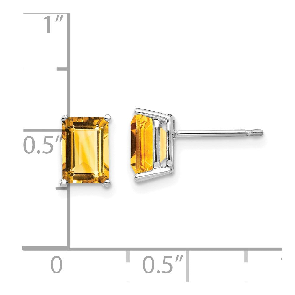 14K Weißgold Ohrringe mit Citrin im Smaragdschliff, 7 x 5 mm