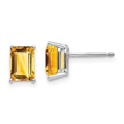 14K Weißgold Ohrringe mit Citrin im Smaragdschliff, 7 x 5 mm