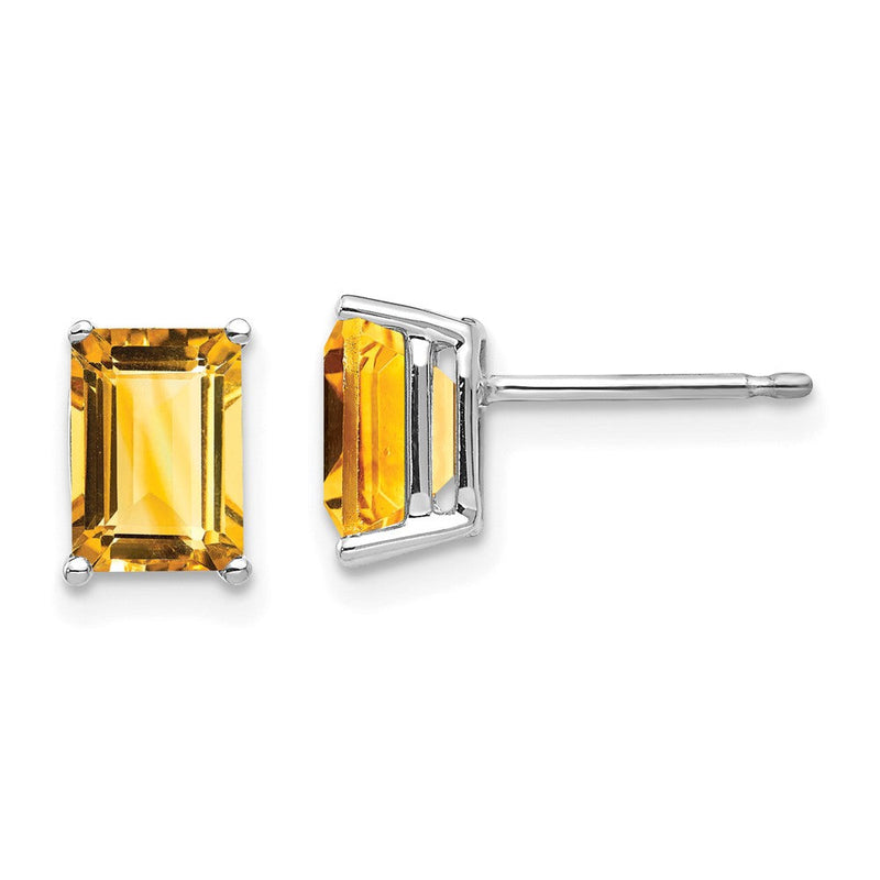 14K Weißgold Ohrringe mit Citrin im Smaragdschliff, 7 x 5 mm