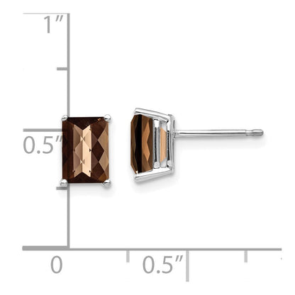 14K Weißgold Ohrringe mit achteckigem Schachbrettschliff, 7x5 mm, Rauchquarz und Gelbgold-Quarz