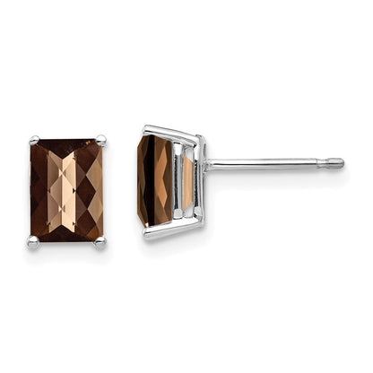 14K Weißgold Ohrringe mit achteckigem Schachbrettschliff, 7x5 mm, Rauchquarz und Gelbgold-Quarz