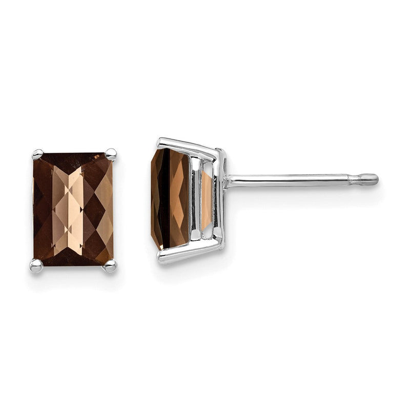 14K Weißgold Ohrringe mit achteckigem Schachbrettschliff, 7x5 mm, Rauchquarz und Gelbgold-Quarz
