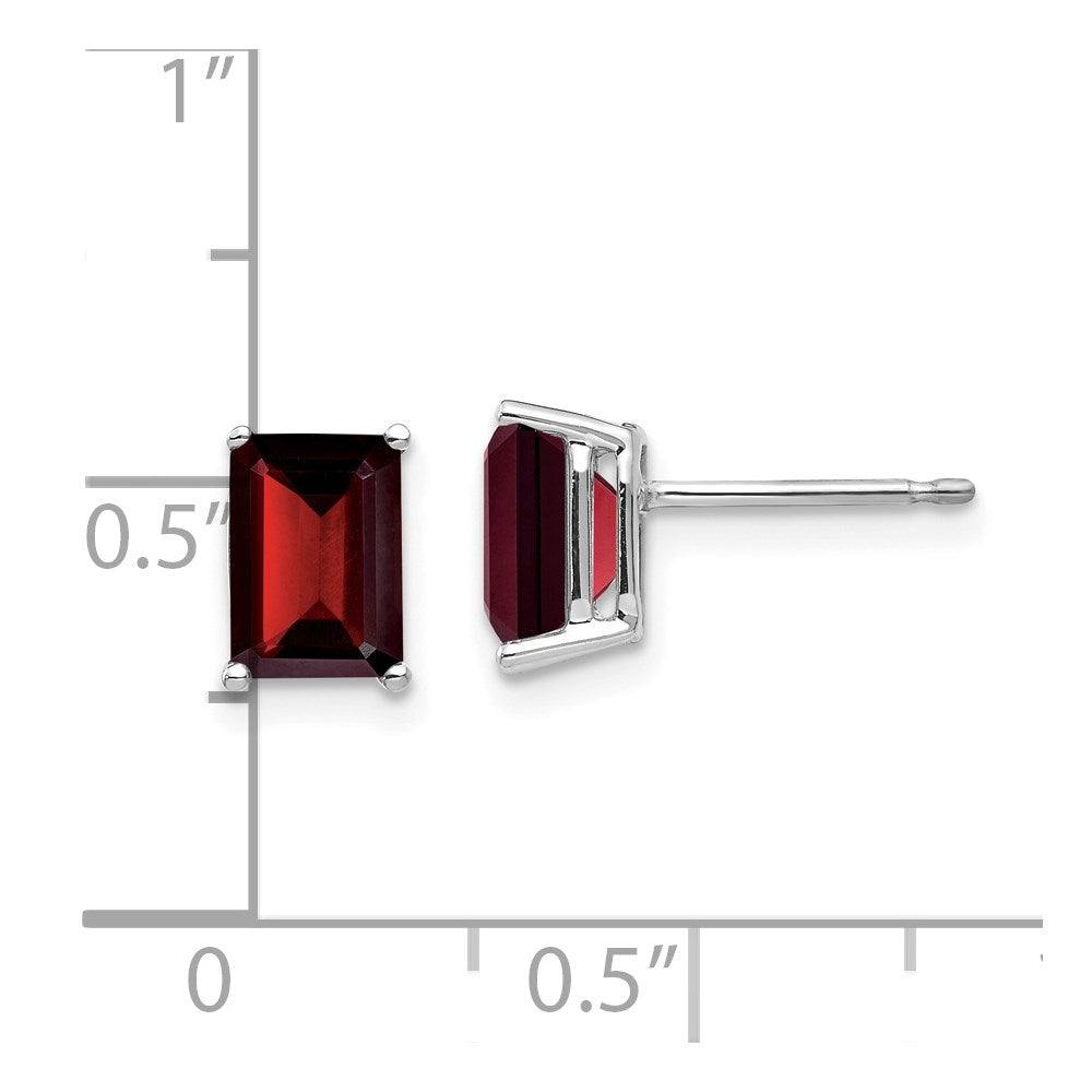 14K Weißgold Ohrringe mit Granat im Smaragdschliff, 7 x 5 mm