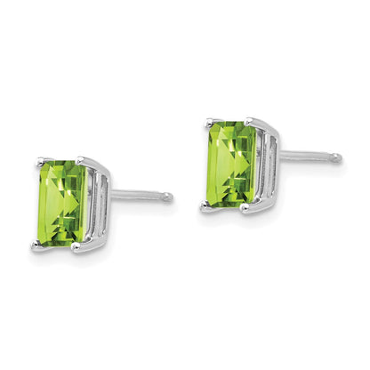 14K Weißgold Ohrringe mit Peridot im Smaragdschliff, 7 x 5 mm