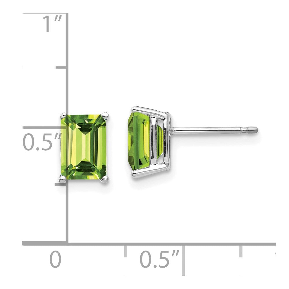14K Weißgold Ohrringe mit Peridot im Smaragdschliff, 7 x 5 mm